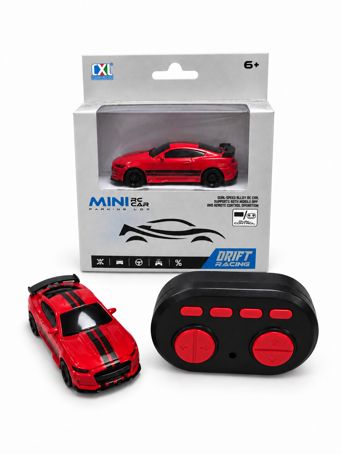 Mini RC drift auto ar pulti, sarkans, iepakojumā