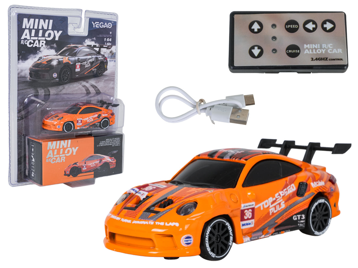 Mini RC Drift auto TOP SPEED 1:64 oranžs ar 2.4 GHz pulti un LED gaismām