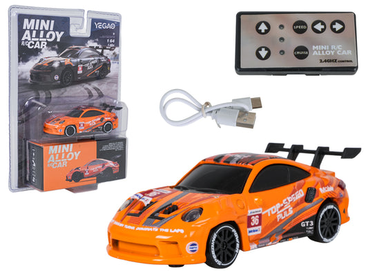 Mini RC Drift auto TOP SPEED 1:64 oranžs ar 2.4 GHz pulti un LED gaismām