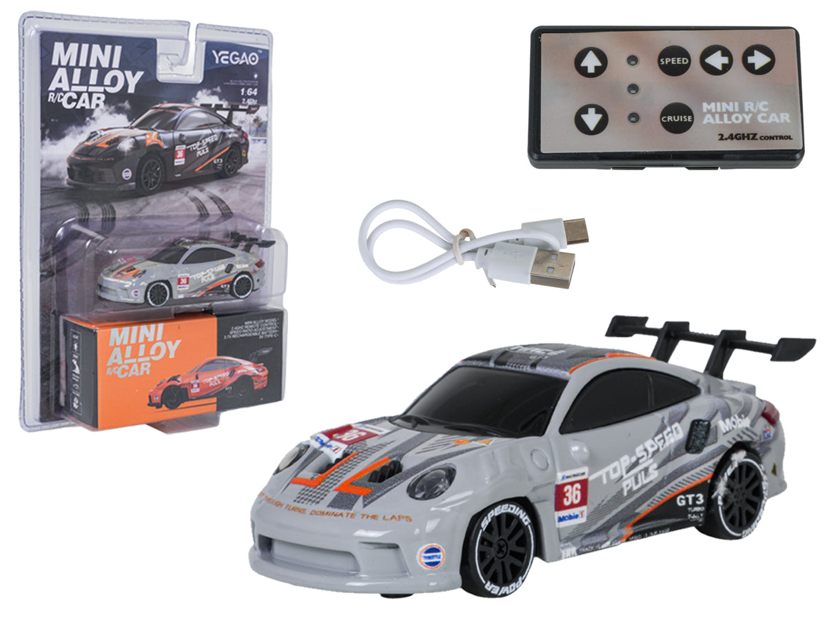 Mini RC Drift auto TOP SPEED 1:64 pelēks ar 2.4 GHz pulti un LED gaismām