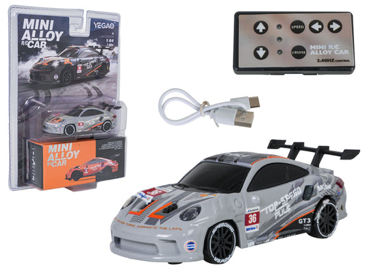 Mini RC Drift auto TOP SPEED 1:64 pelēks ar 2.4 GHz pulti un LED gaismām