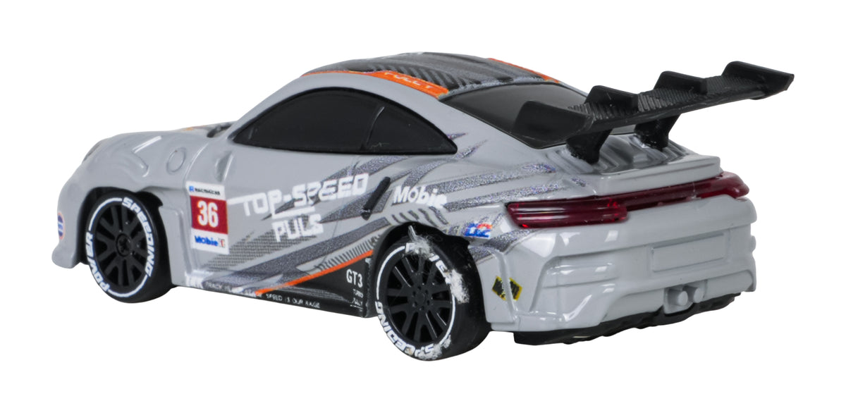 Mini RC sporta auto pelēkā krāsā ar aizmugures spoileri