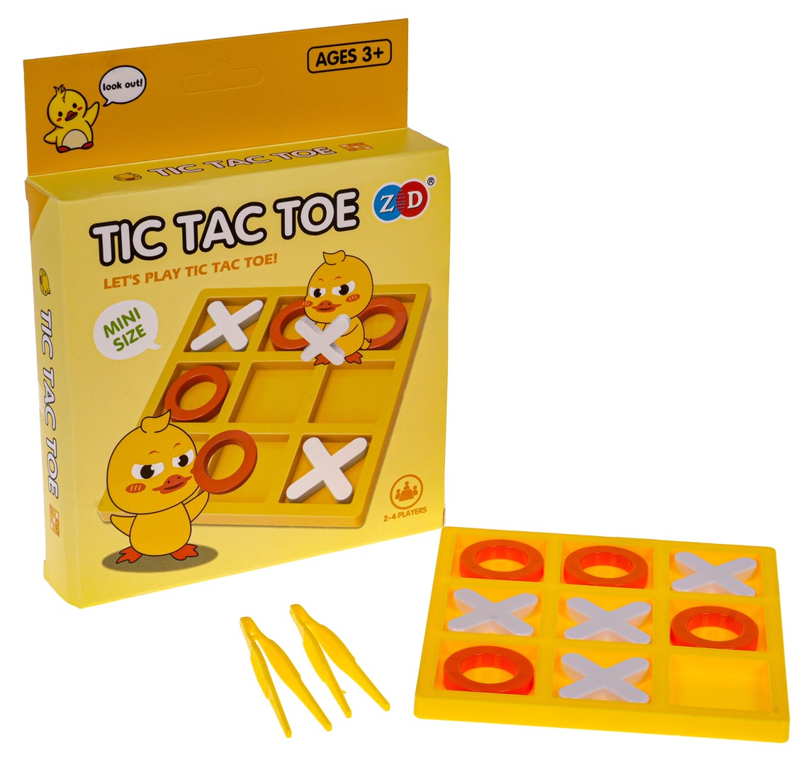 Mini Tic-Tac-Toe loģikas spēle Pīle ar krustiņiem apļiem un pincetēm dzeltenā krāsā
