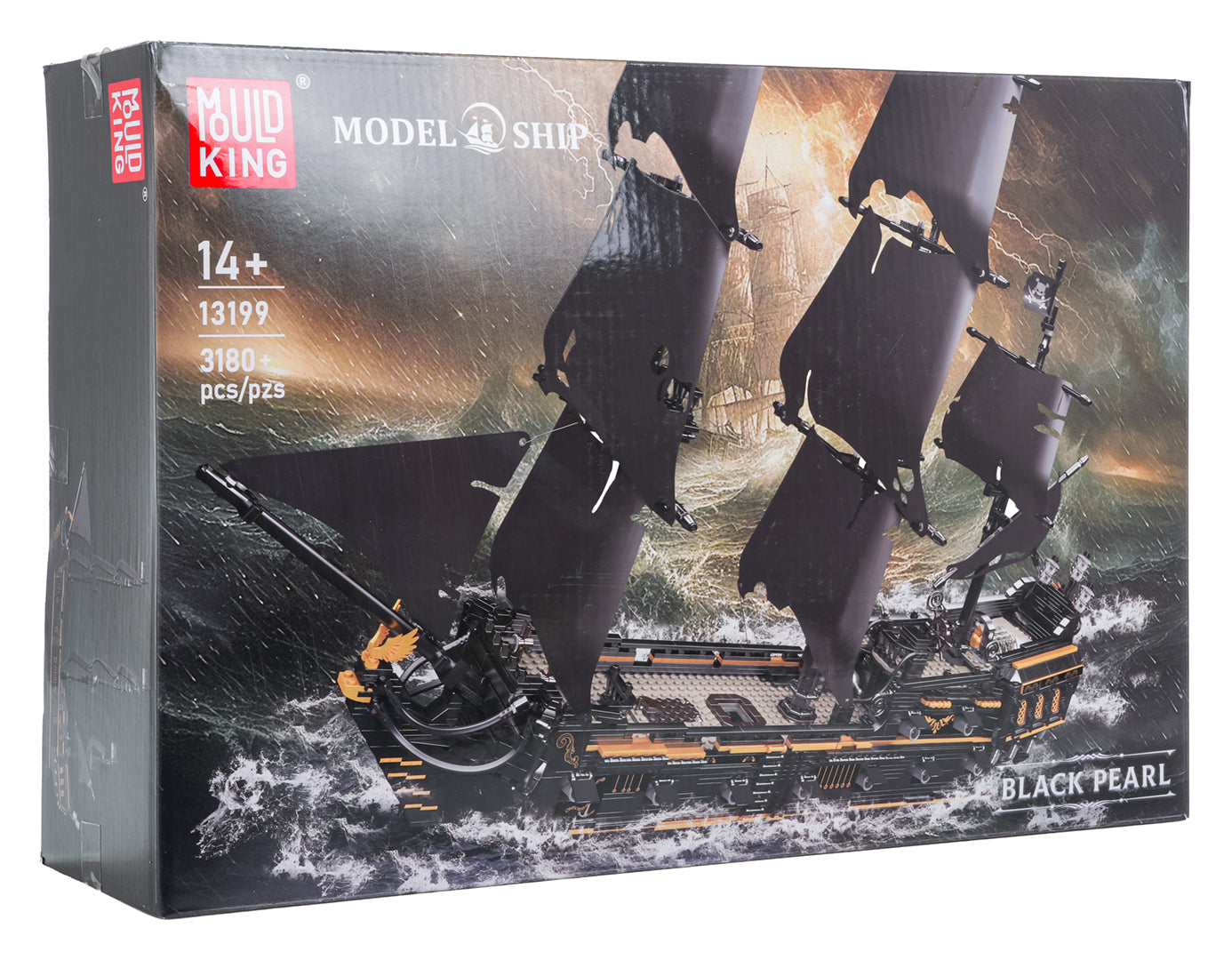 Mold King Black Pearl pirātu kuģa klucīšu komplekts 3180 detaļas ar melnām burām un noņemamu klāju