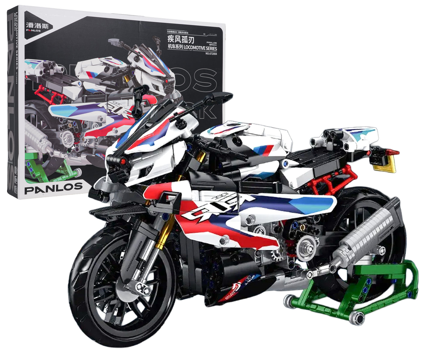 motocikla saciksu konstruktors 912 gab balts sporta motocikls ar stativu