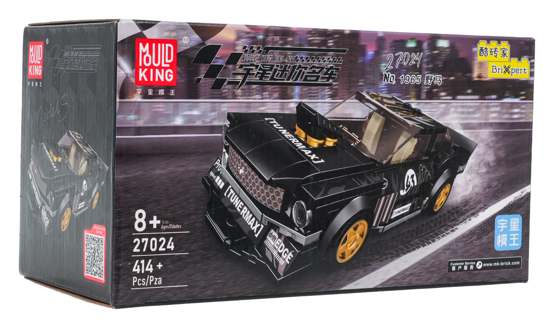 Konstruktora “Mould King” komplekta iepakojums ar melnu sporta auto (Model S), 414+ detaļas, 8+ (modelis 27024)