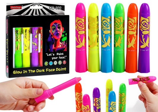 Neona sejas apgleznošanas marķieru komplekts – 6 fluorescējošas krāsas, mirdz UV gaismā (3+)