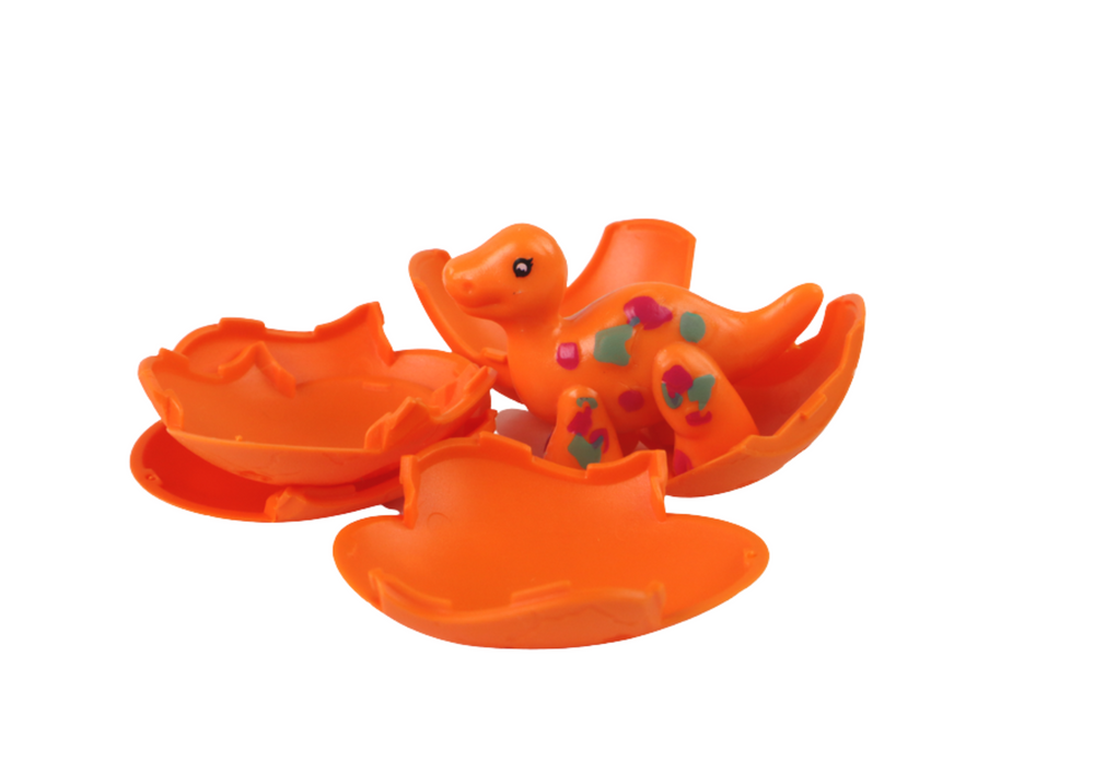 Oranža dinozaura figūriņa ar atveramu olu čaumalu komplektā