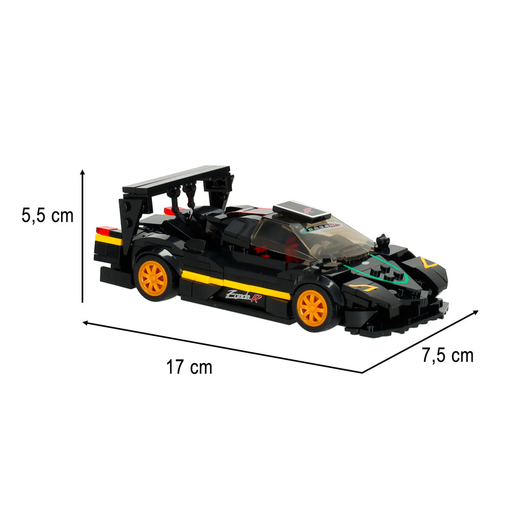 Pagani Zonda R konstruktora auto modeļa izmēri – 17 x 7,5 x 5,5 cm