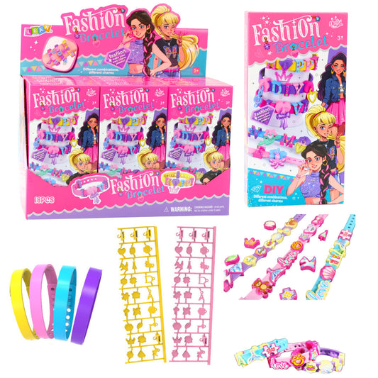 Pašdarināmo rokassprādžu komplekts bērniem vienā kastītē ar 4 regulējamām aprocēm, piekariņiem, burtiem un uzlīmēm