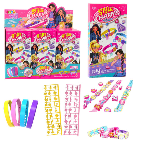 Pašdarināmo rokassprādžu komplekts bērniem vienā kastītē ar 4 regulējamām aprocēm un stilīgiem piekariņiem