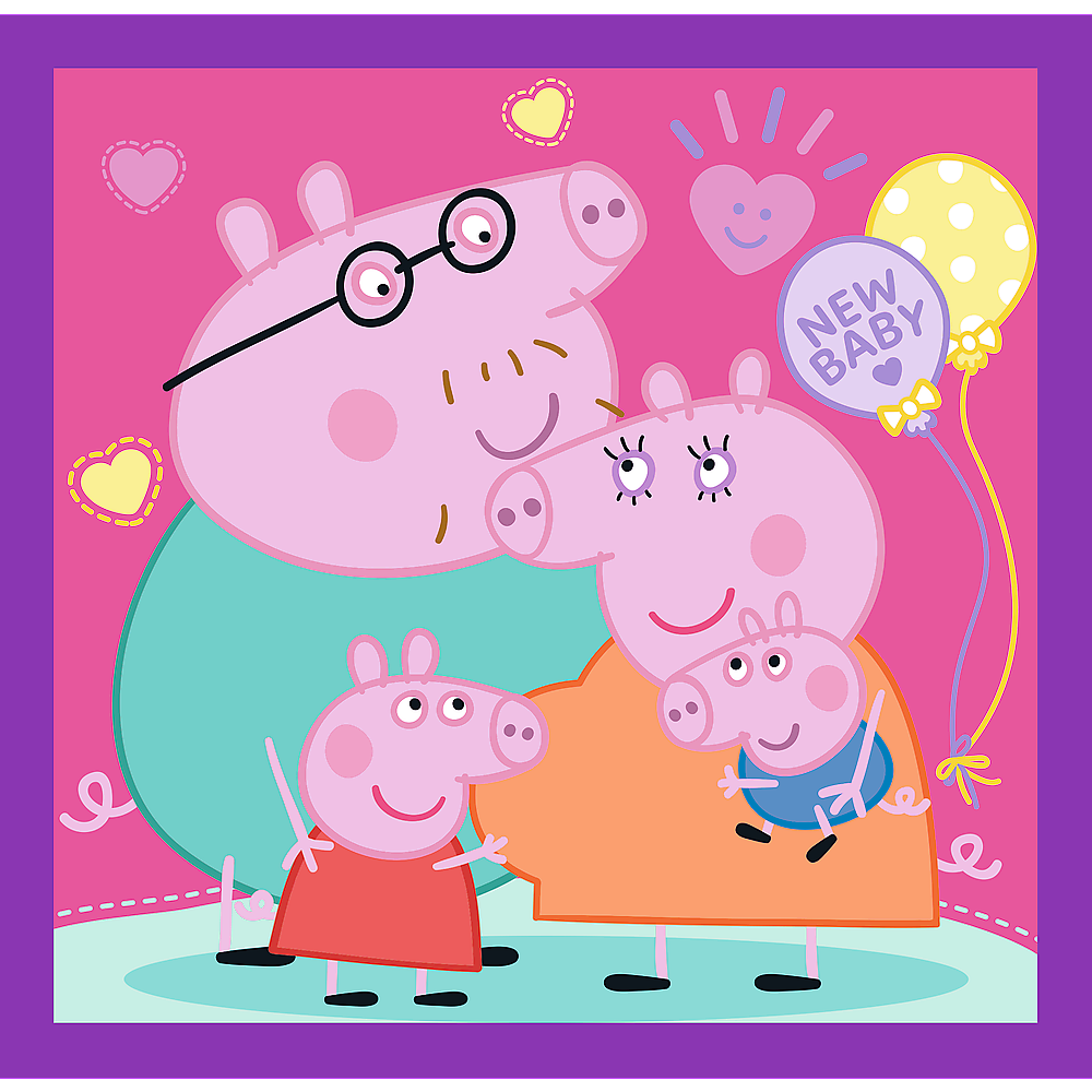 Peppa Pig 3in1 puzle Trefl bērniem no 3 gadiem ar Peppas ģimeni un mazuli
