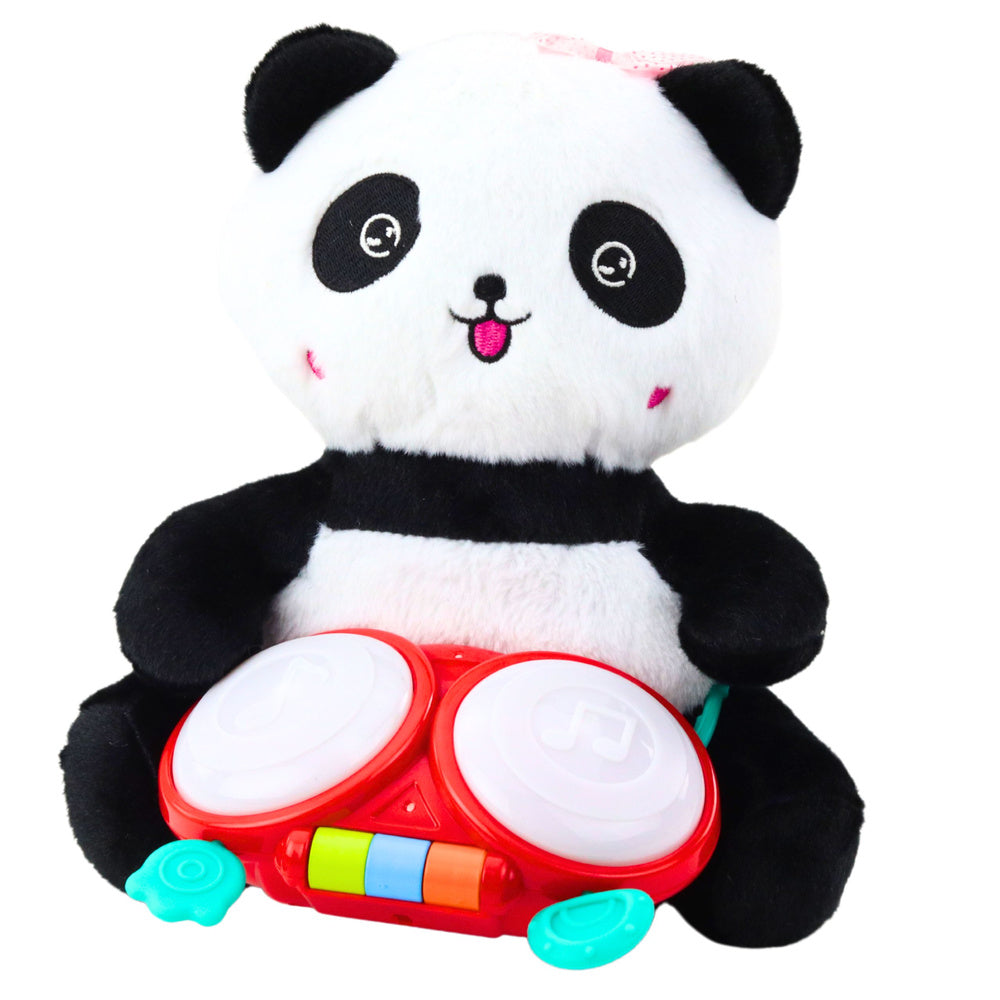 Plīša panda ar bungām, gaismas un skaņas efektiem