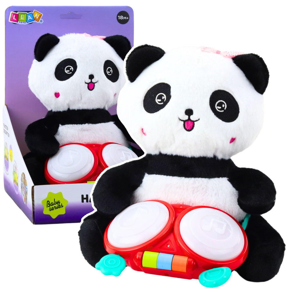 Plīša panda ar bungām muzikāla rotaļlieta ar gaismu un skaņu