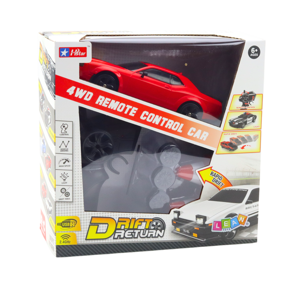 Tālvadības RC drifta auto 4WD – sarkans ar melnām svītrām (6+)