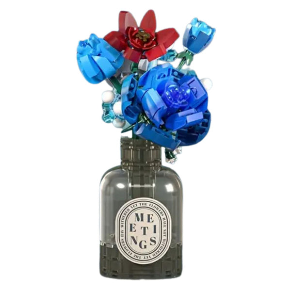 Būvniecības klucīņi – ziedu pušķis vāzē (zils–sarkans) 358 gab