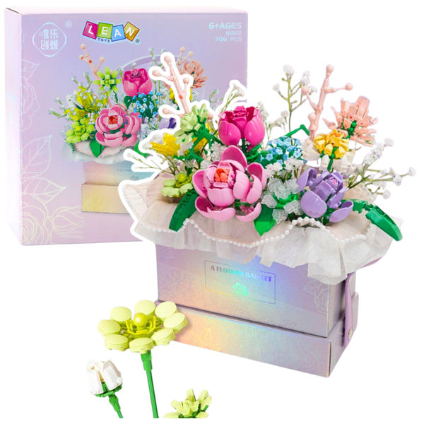 Rožu kompozīcija kastītē no klucīšiem ar LED apgaismojumu (706 gab.)