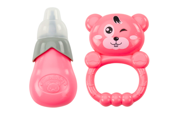 Lelle rozā kleitā ar skaņām un grabulīti (3+, 28 cm)