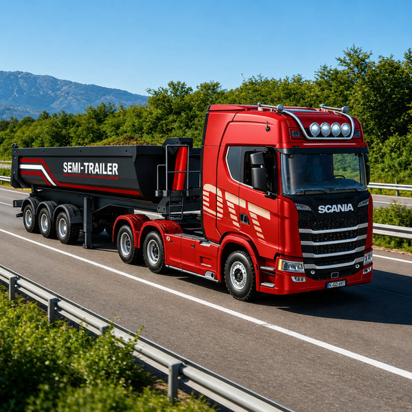 RC pašizgāzēja piekabe Huina 1509 priekš Scania 1501, 1:18