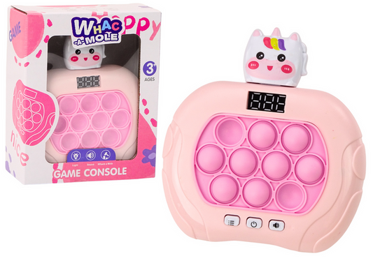 Pop-It “Whac-A-Mole” vienradža spēle ar gaismu, skaņu un skaitītāju – rozā konsole un kaste