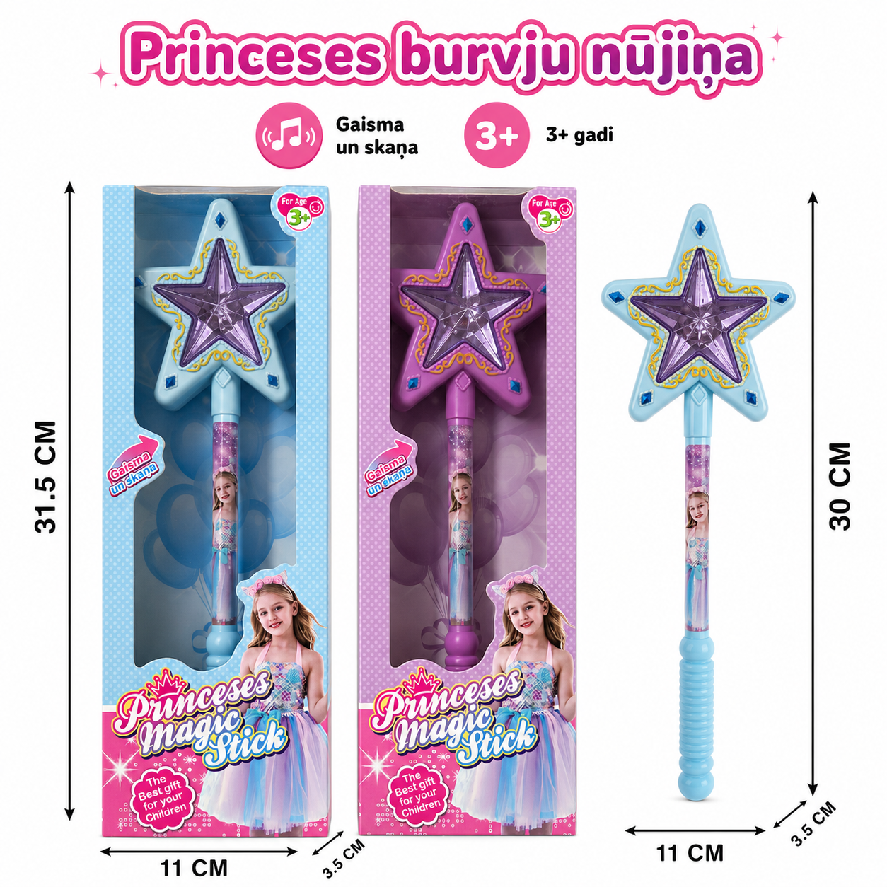 Princeses burvju nūjiņa ar gaismas un skaņas efektiem zilā un rozā krāsā
