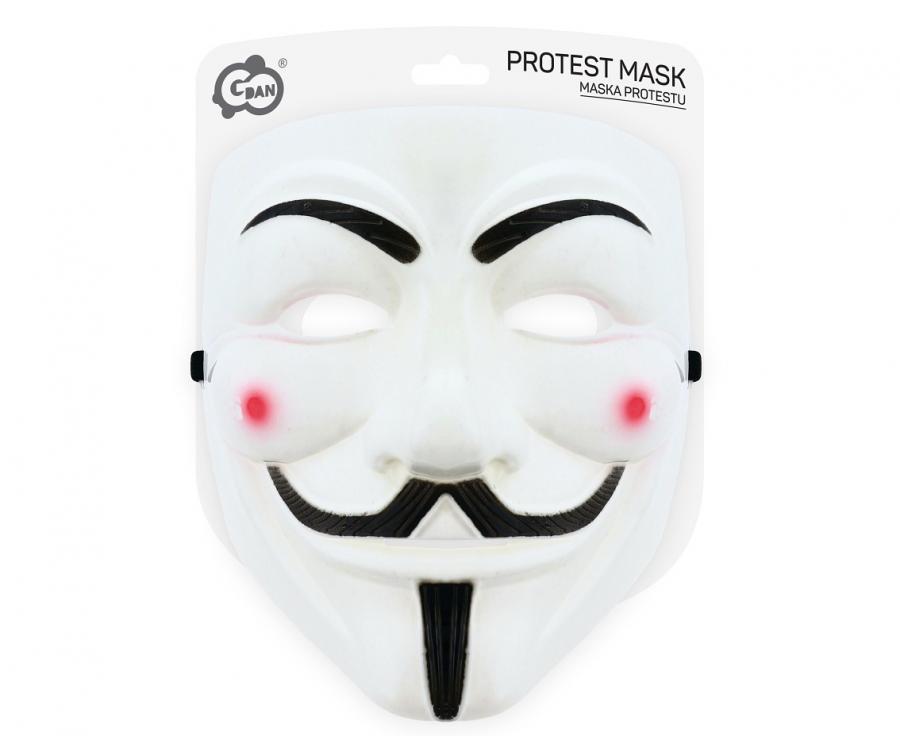 Balta protesta maska Vendetta stilā ar elastīgu lenti 20 × 18 cm