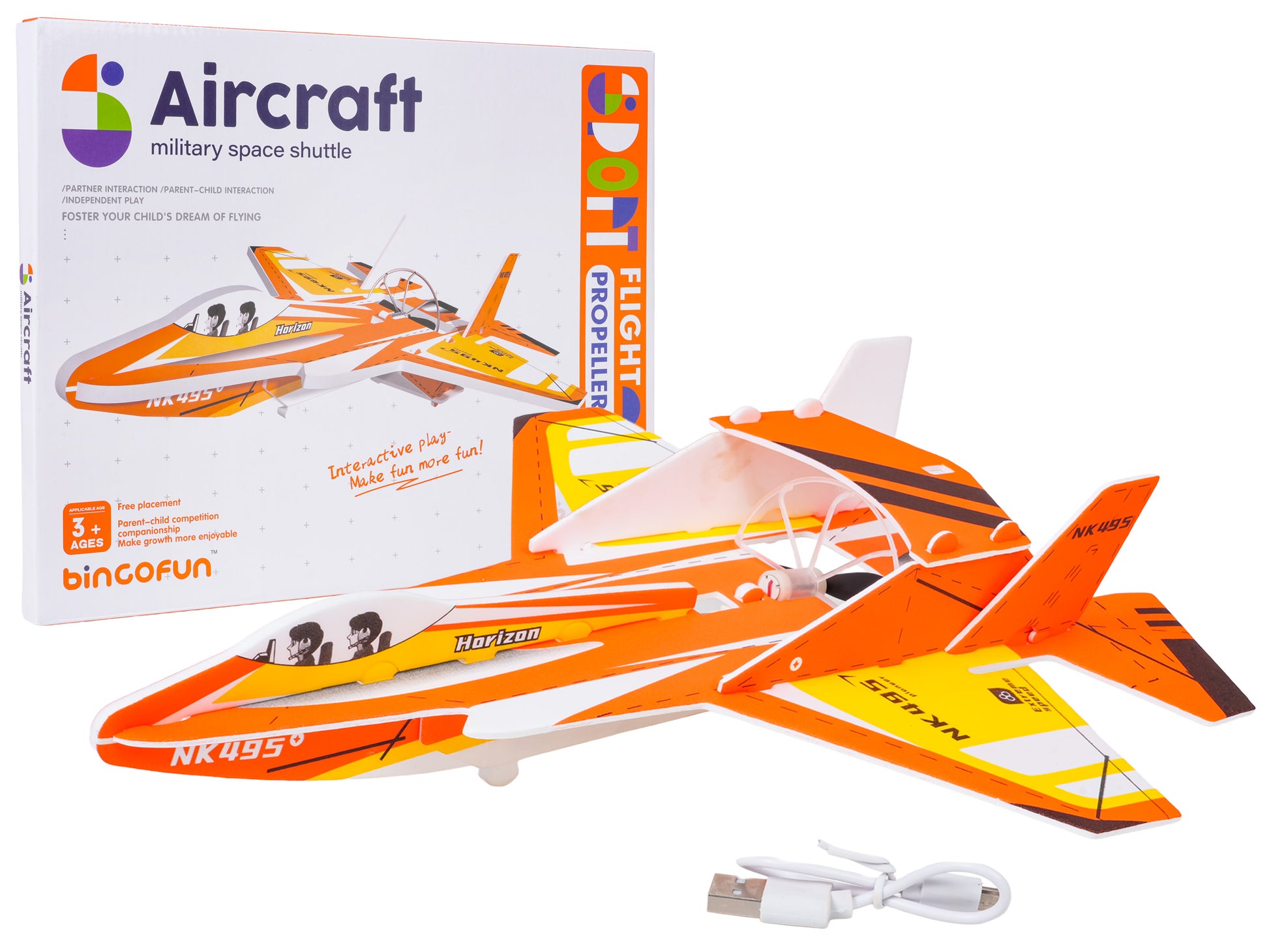 Putupolistirola lidmašīna ar dzinēju, propelleri, LED gaismu un USB uzlādes kabeli bērniem no 3 gadiem