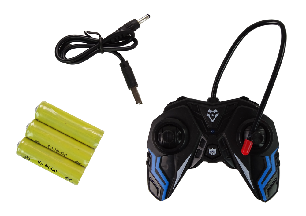 RC auto robota tālvadības pults, uzlādējamais akumulators un USB uzlādes kabelis