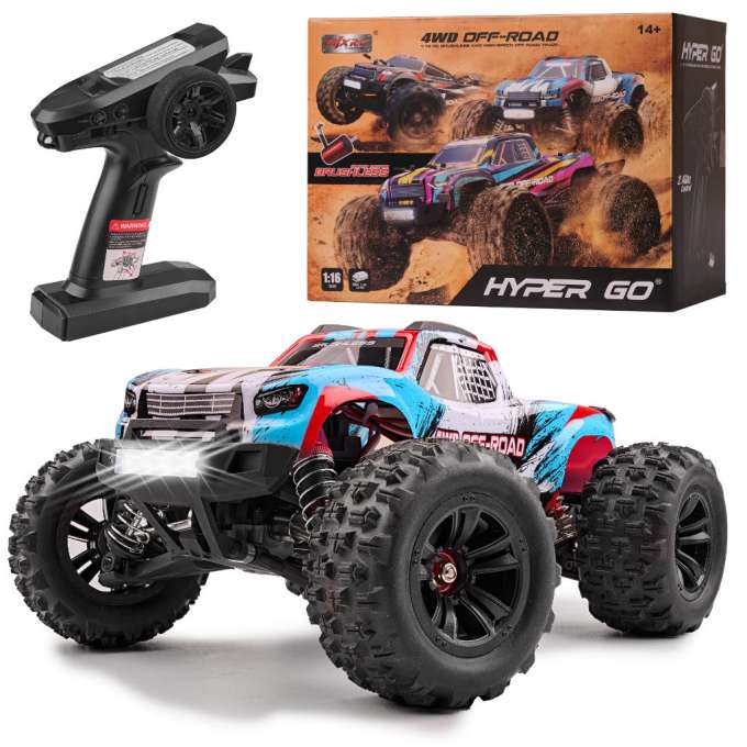 1:16 mēroga RC bezceļu automašīna ar 4x4 pilnpiedziņu, ātrums līdz 45km/h un bezsuku motoru