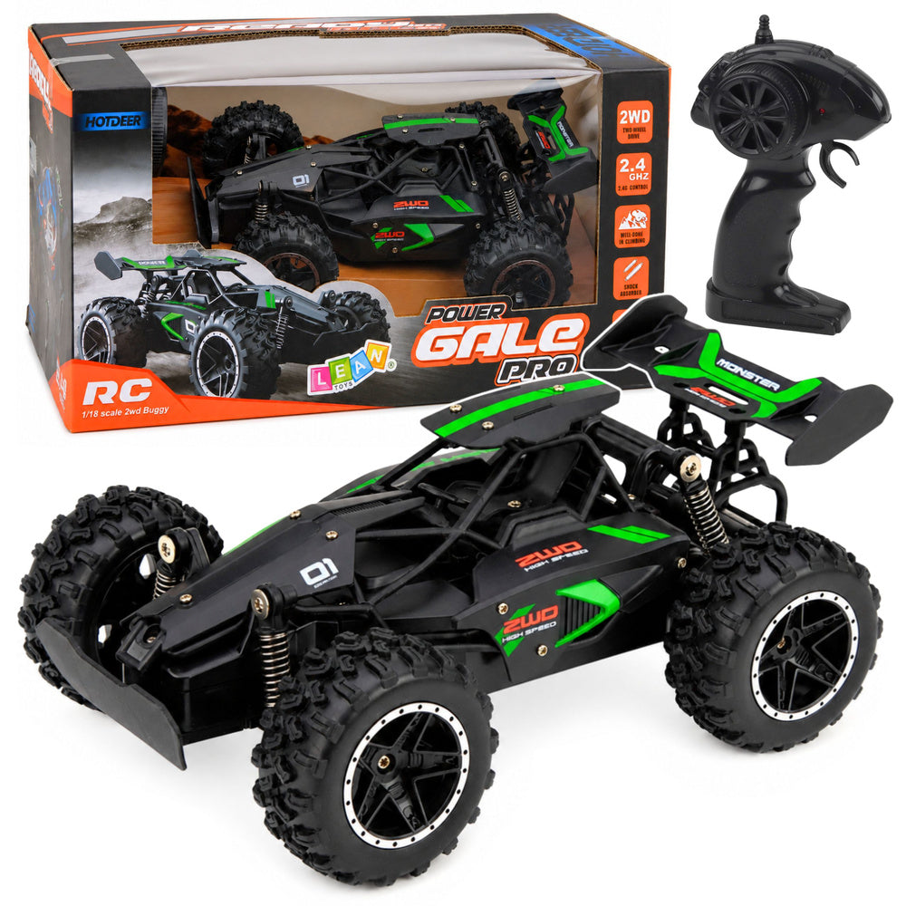 RC bezceļu bagijs 1:18 ar tālvadības pulti 2.4 GHz melni zaļā krāsā