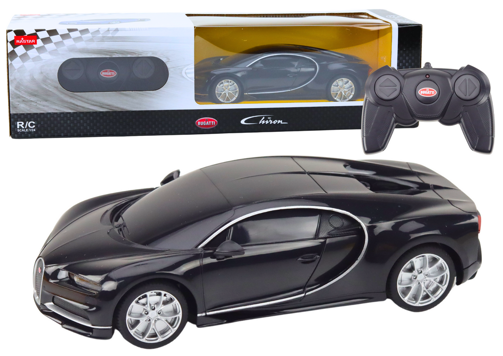 RC Bugatti Chiron Rastar tālvadības auto 1:24 melnā krāsā ar pulti