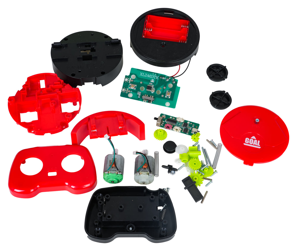 RC futbola spēles pults vadāmā spēlētāja iekšējās detaļas un elektronika