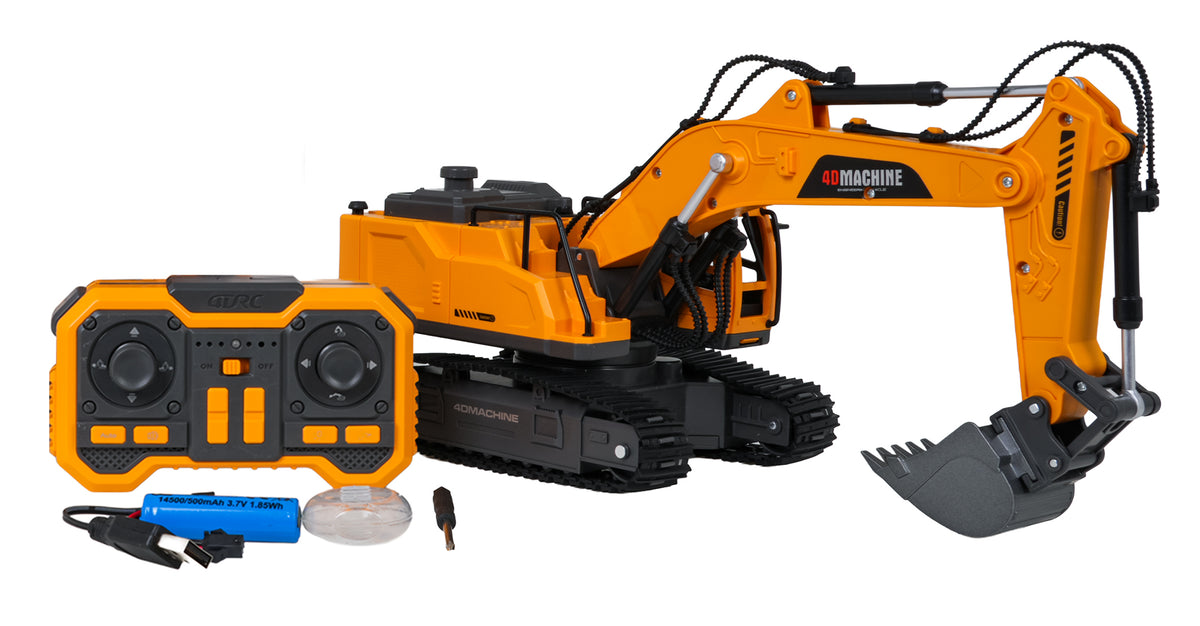 RC kāpurķēžu ekskavators 4D Machine ar pulti, akumulatoru un USB lādētāju