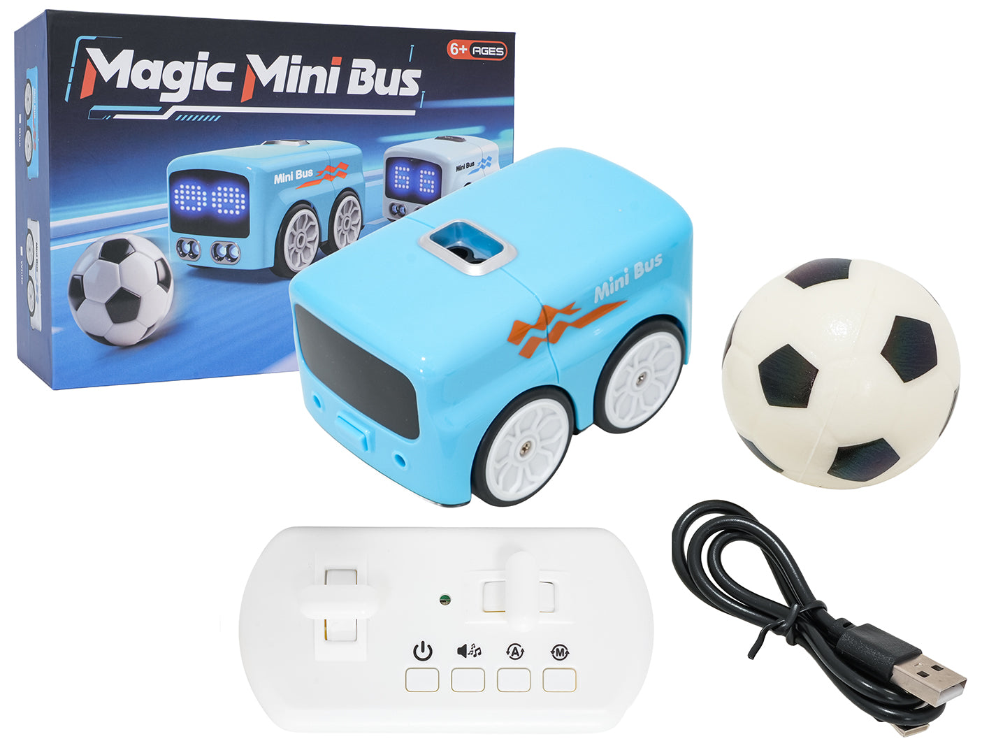 Zils R C mini autobuss ar tālvadības pulti žestu vadību mīksto bumbu un USB C uzlādes kabeli