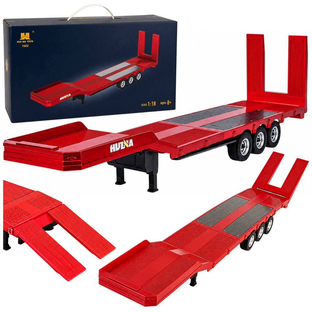 Sarkana RC zemās platformas piekabe Huina 1502 priekš Scania 1501 mērogā 1:18