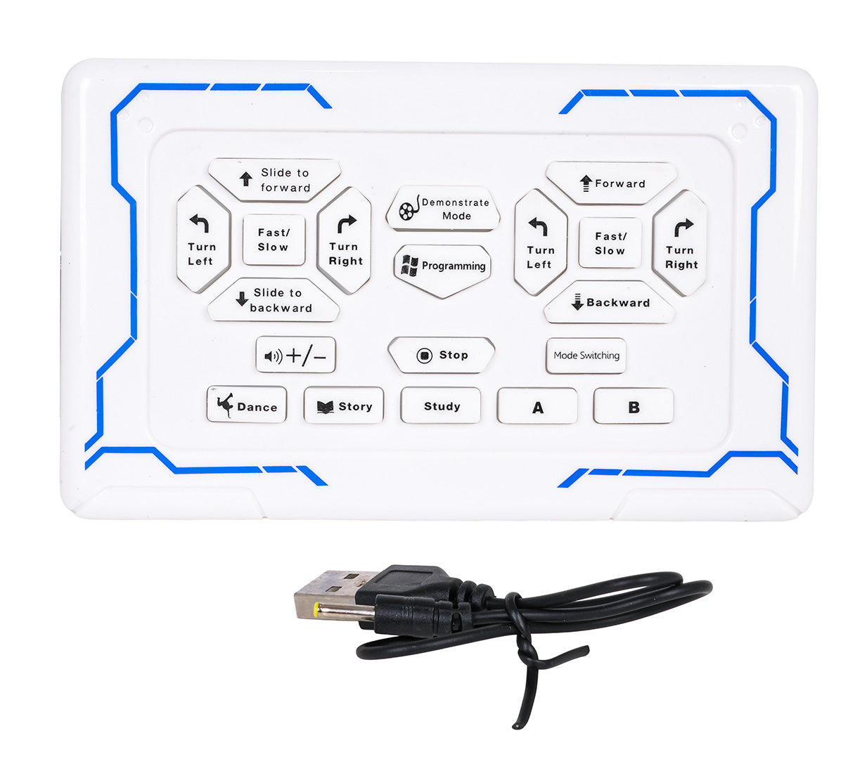 Robota tālvadības pults ar vairākām funkciju pogām un USB uzlādes kabeli – piemērota Dancing U-ictory robotam