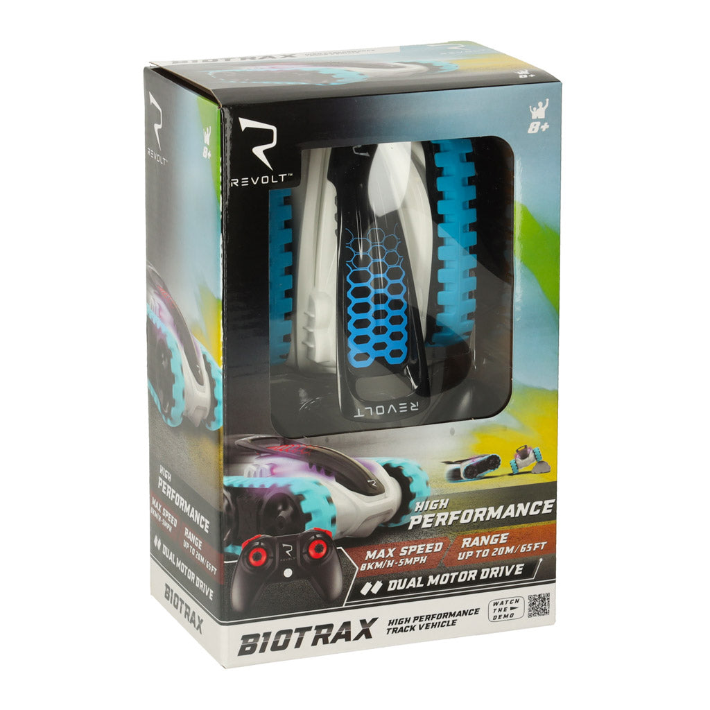Revolt Biotrax rc mašīnas rotaļlietu iepakojums uz balta fona