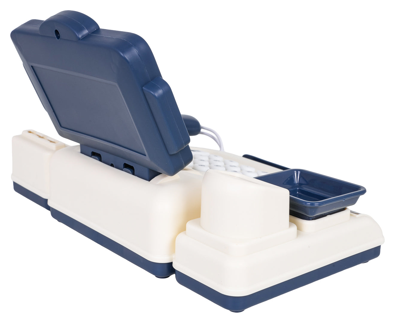 rotaļu kase skats no aizmugures ar paceltu ekrānu un svaru trauciņu