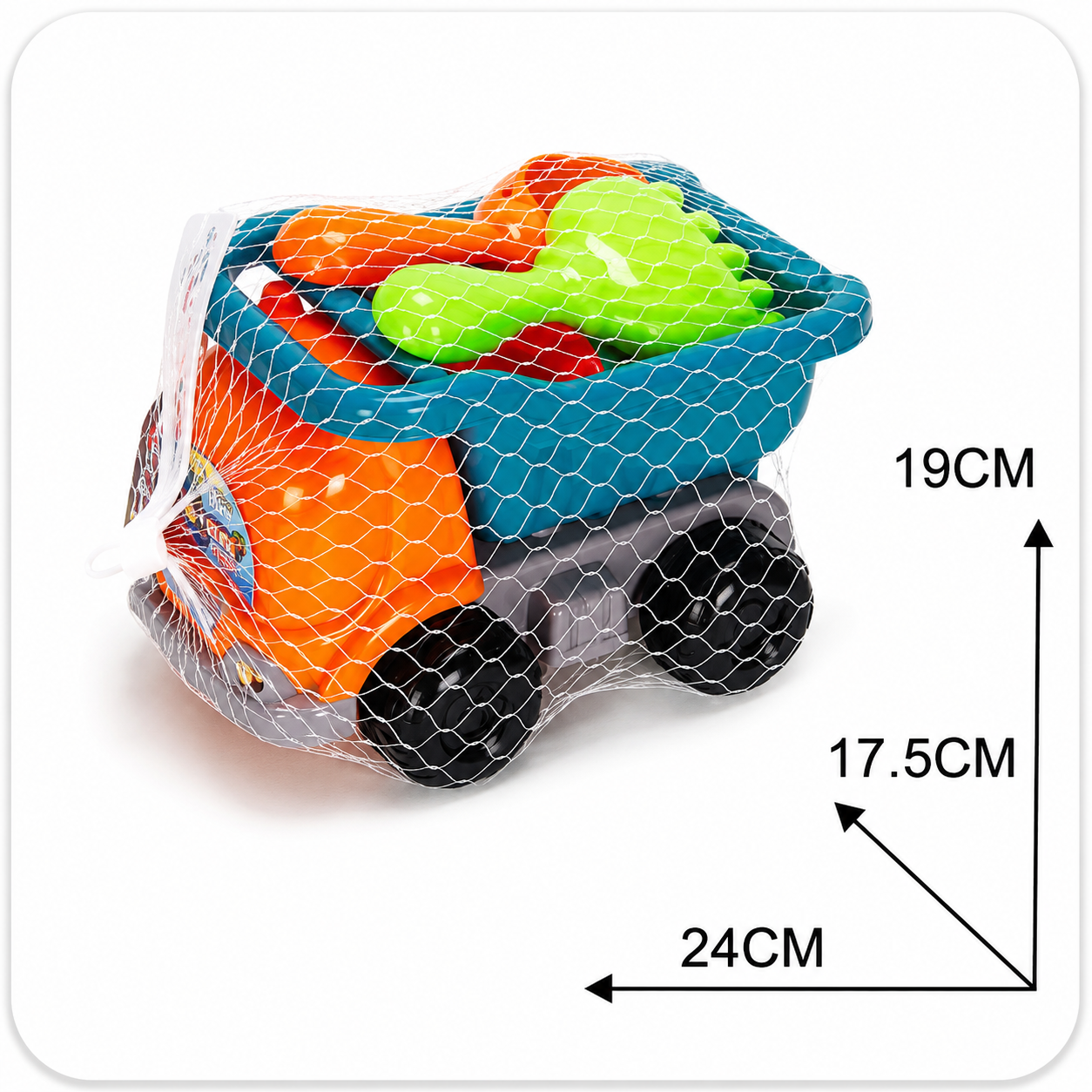 Rotaļu kravas automašīna ar smilšu kastes piederumiem bērniem, izmērs 24 × 17,5 × 19 cm