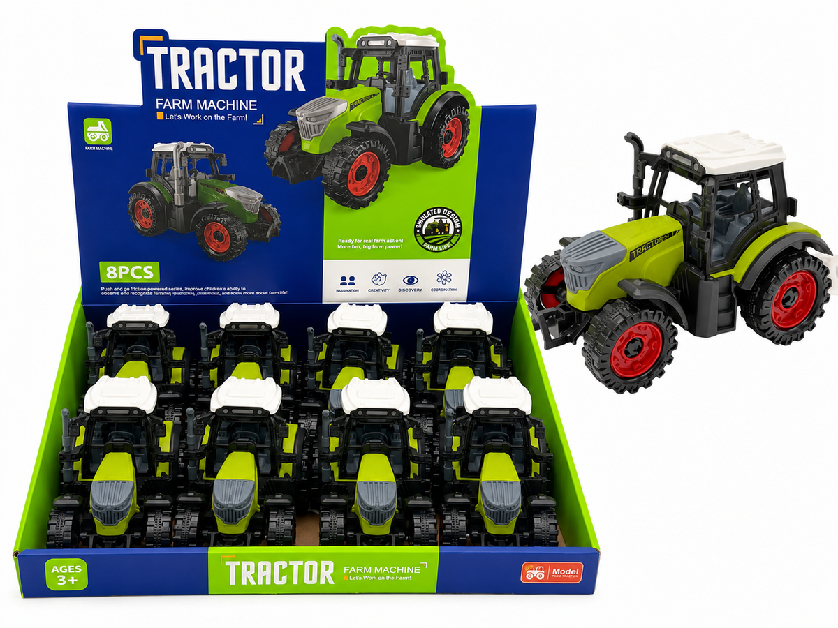 Rotaļu traktors bērniem ar piedziņu zaļā krāsā, 16 cm