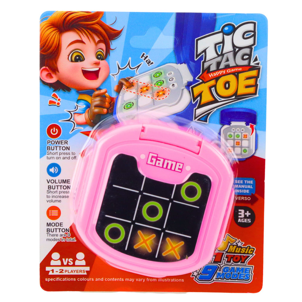 Rozā elektroniskā krustiņu un nullīšu spēle Tic Tac Toe ar 9 spēles režīmiem iepakojumā