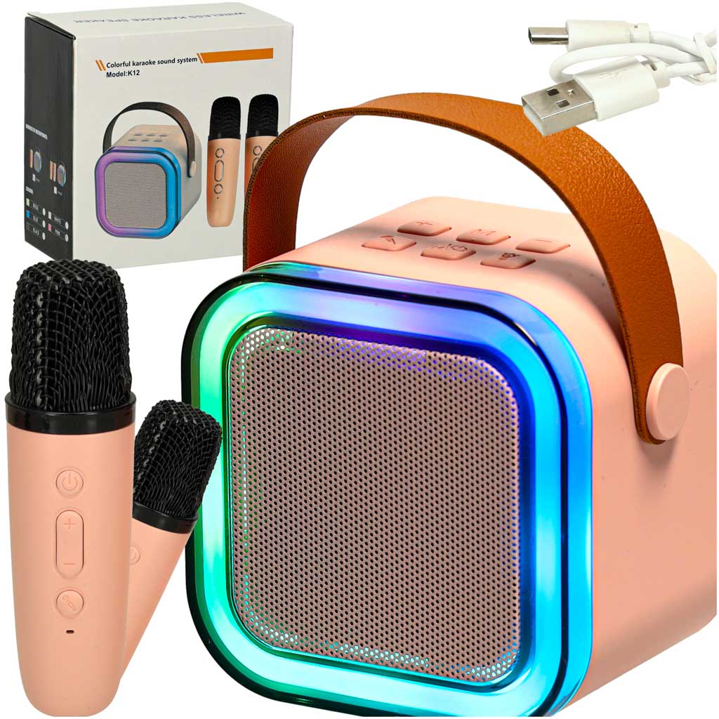 ozā Bluetooth karaoke skaļrunis ar RGB gaismām, rokturi un diviem bezvadu mikrofoniem