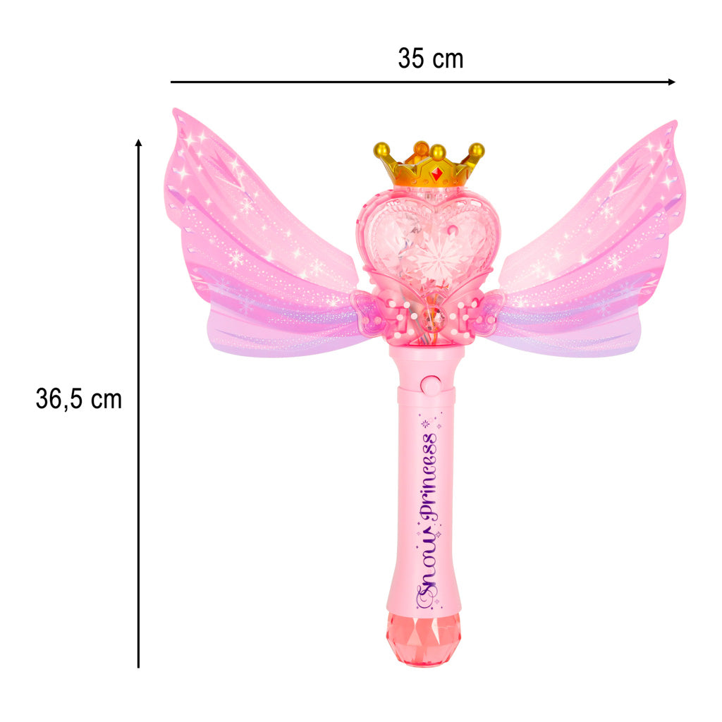 Rozā princeses burbuļu zizlis ar spārniem – izmērs 36,5 × 35 cm