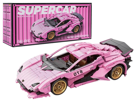 Rozā sporta automašīnas klucīšu komplekts 702 gabali ar pull back piedziņu