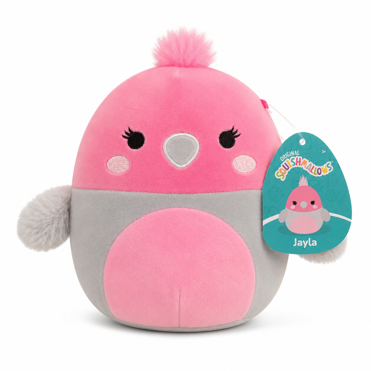 Rozā Squishmallows putniņa plīša rotaļlieta Jayla ar pelēkiem spārniem