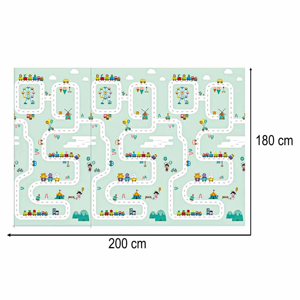 Salokāms bērnu putu paklājs ar ceļu motīvu un norādītiem izmēriem 180 x 200 cm