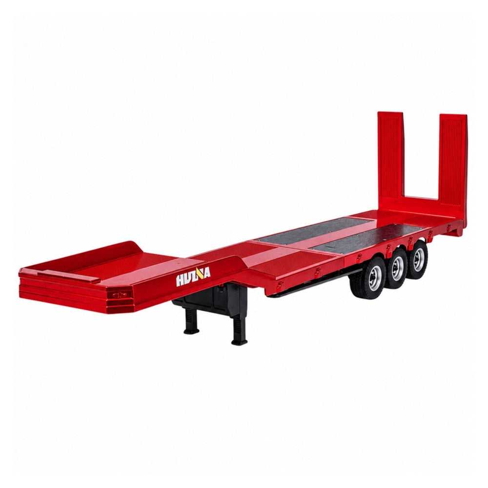 Sarkana zemās platformas piekabe tālvadības vilcējam Scania 770S