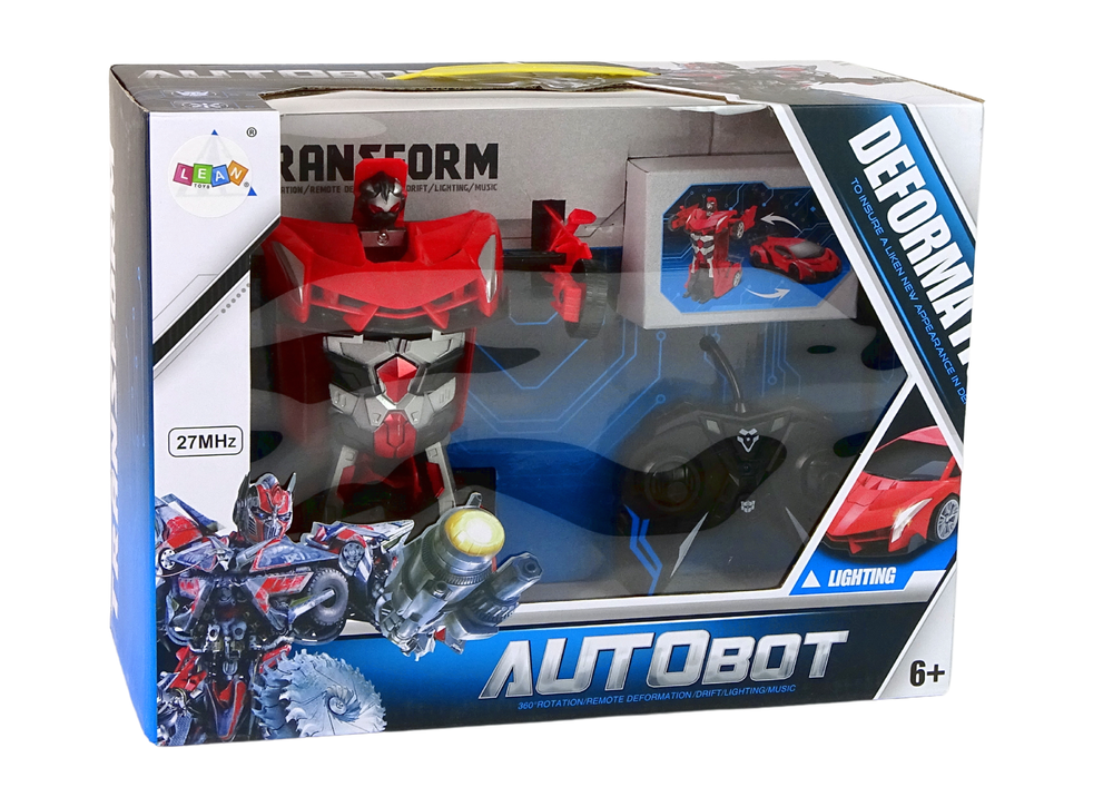 Sarkans transformējams RC auto robots 2 vienā ar tālvadības pulti iepakojumā