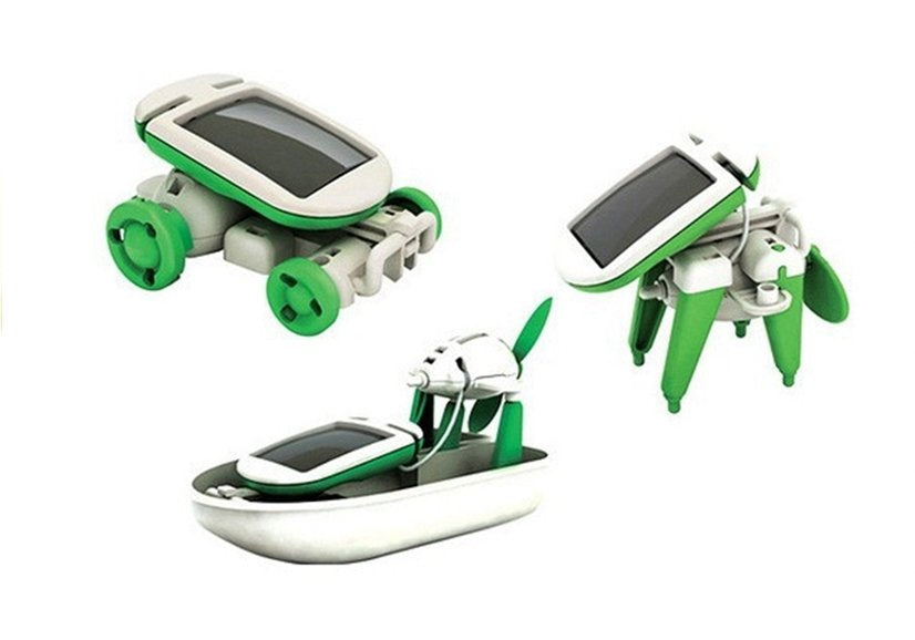 Saules enerģijas robota konstruktors 6-in-1 – dažādi modeļi (auto, laiva un robots)