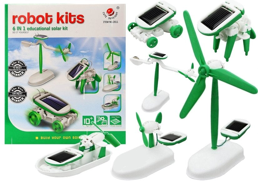 Saules robots 6in1 izglītojošs DIY komplekts bērniem ar saules paneli – auto, laiva, vējdzirnavas un citi modeļi